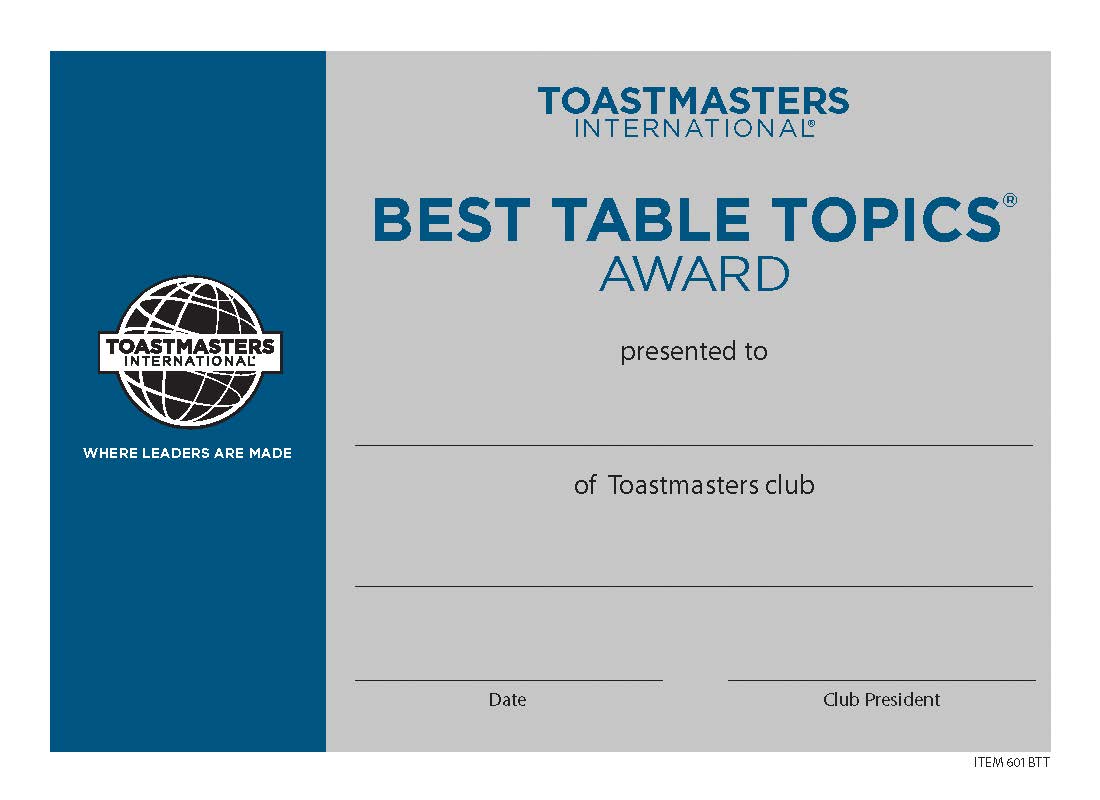 Best Table Topics® Certificate - Mini